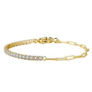 14k Gold Plated Sterling Silver 925 Half Paperclip Bracelet